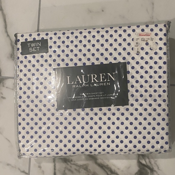 Lauren Ralph Lauren Twin Sheet Set with Blue Dots - Picture 1 of 6
